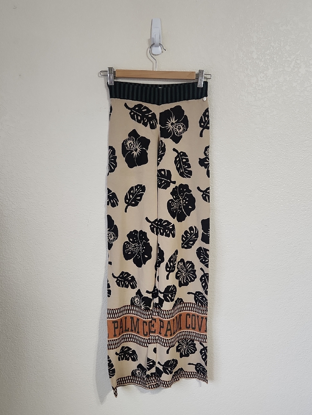Scotch & Soda Palm Cove Knit Printed Wide Leg Pants Size XS Black/Beige - Picture 3 of 11